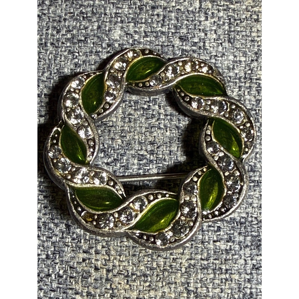 Catherine Propesco VTG Cat's Eye Wreath Glass Rhinestone Brooch Signed France P